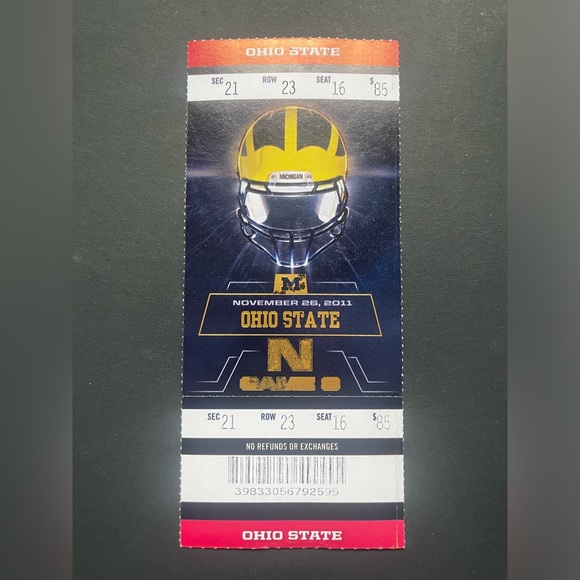 Nov 26 2011 Michigan VS Ohio State Game 8 Full Ticket Stub